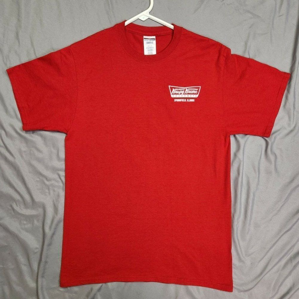 Krispy Kreme Doughnuts Red Logo Graphic T shirt Springfield, IL Rt 66 Medium M